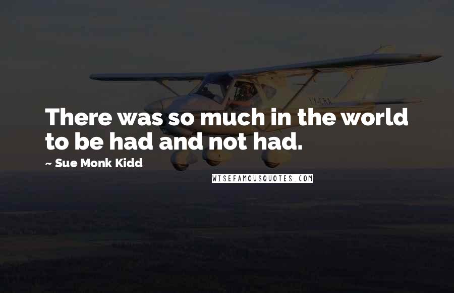 Sue Monk Kidd Quotes: There was so much in the world to be had and not had.