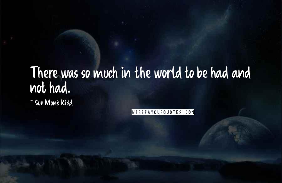 Sue Monk Kidd Quotes: There was so much in the world to be had and not had.