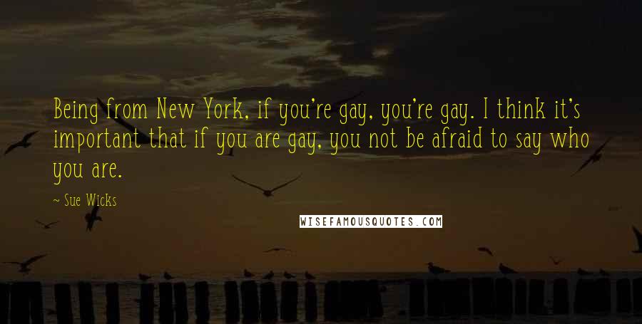 Sue Wicks Quotes: Being from New York, if you're gay, you're gay. I think it's important that if you are gay, you not be afraid to say who you are.