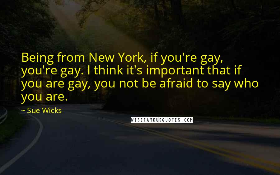 Sue Wicks Quotes: Being from New York, if you're gay, you're gay. I think it's important that if you are gay, you not be afraid to say who you are.