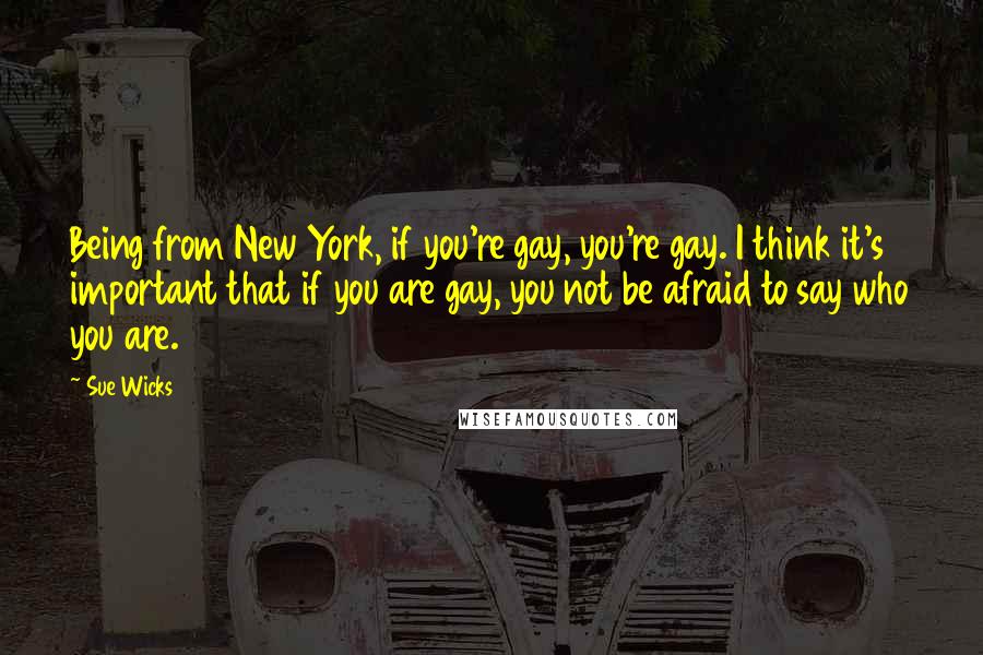 Sue Wicks Quotes: Being from New York, if you're gay, you're gay. I think it's important that if you are gay, you not be afraid to say who you are.