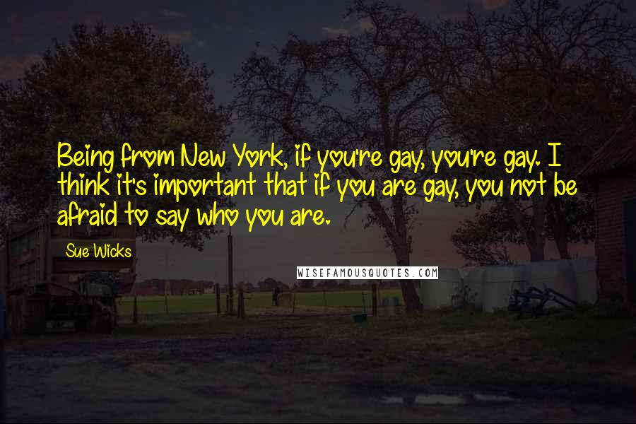 Sue Wicks Quotes: Being from New York, if you're gay, you're gay. I think it's important that if you are gay, you not be afraid to say who you are.