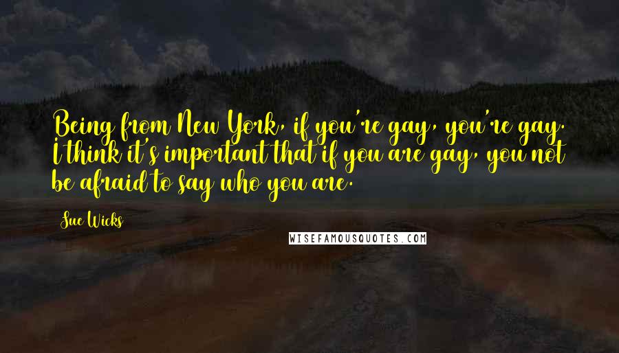 Sue Wicks Quotes: Being from New York, if you're gay, you're gay. I think it's important that if you are gay, you not be afraid to say who you are.