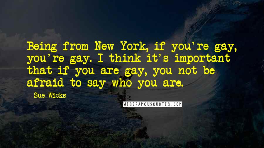 Sue Wicks Quotes: Being from New York, if you're gay, you're gay. I think it's important that if you are gay, you not be afraid to say who you are.