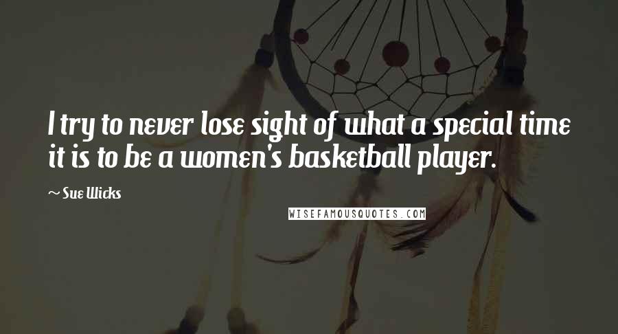 Sue Wicks Quotes: I try to never lose sight of what a special time it is to be a women's basketball player.
