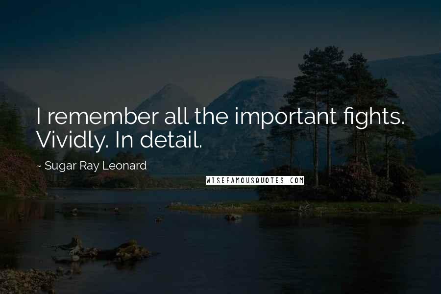 Sugar Ray Leonard Quotes: I remember all the important fights. Vividly. In detail.