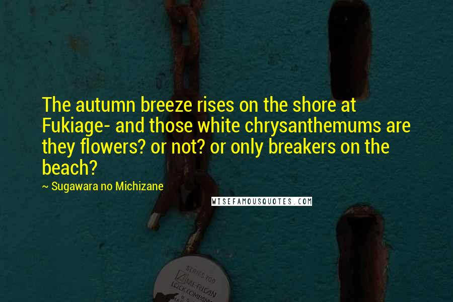 Sugawara No Michizane Quotes: The autumn breeze rises on the shore at Fukiage- and those white chrysanthemums are they flowers? or not? or only breakers on the beach?