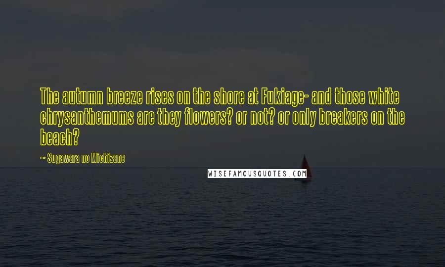 Sugawara No Michizane Quotes: The autumn breeze rises on the shore at Fukiage- and those white chrysanthemums are they flowers? or not? or only breakers on the beach?