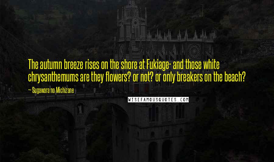 Sugawara No Michizane Quotes: The autumn breeze rises on the shore at Fukiage- and those white chrysanthemums are they flowers? or not? or only breakers on the beach?