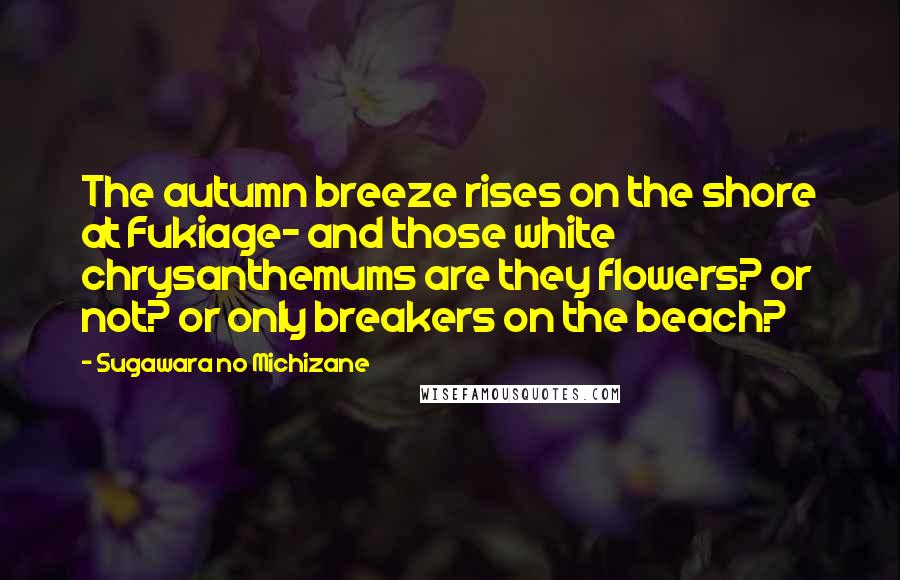 Sugawara No Michizane Quotes: The autumn breeze rises on the shore at Fukiage- and those white chrysanthemums are they flowers? or not? or only breakers on the beach?