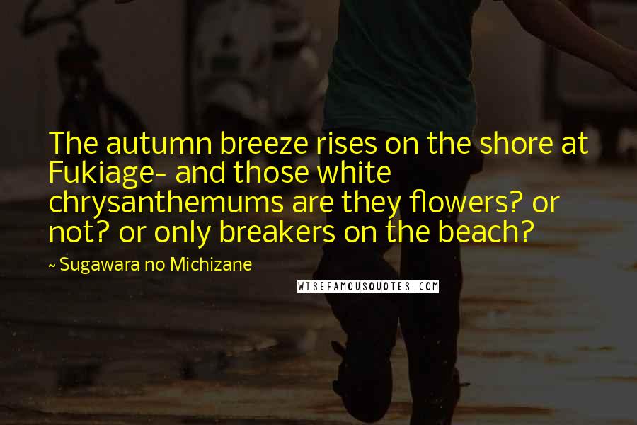 Sugawara No Michizane Quotes: The autumn breeze rises on the shore at Fukiage- and those white chrysanthemums are they flowers? or not? or only breakers on the beach?
