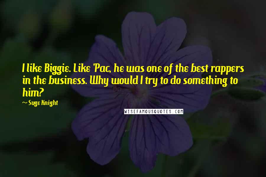 Suge Knight Quotes: I like Biggie. Like 'Pac, he was one of the best rappers in the business. Why would I try to do something to him?