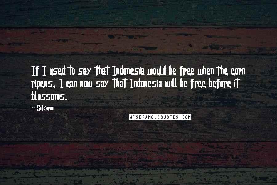 Sukarno Quotes: If I used to say that Indonesia would be free when the corn ripens, I can now say that Indonesia will be free before it blossoms.