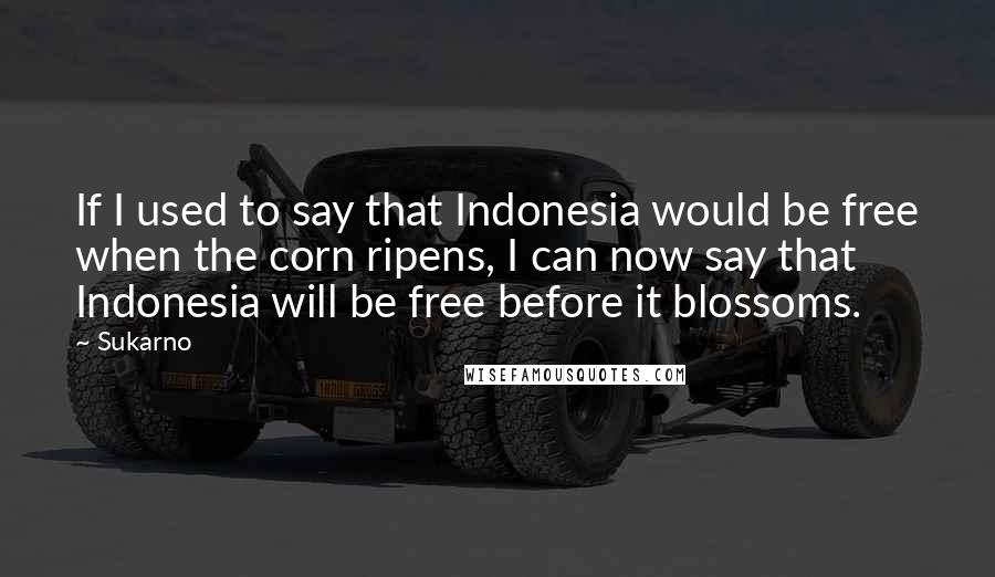 Sukarno Quotes: If I used to say that Indonesia would be free when the corn ripens, I can now say that Indonesia will be free before it blossoms.
