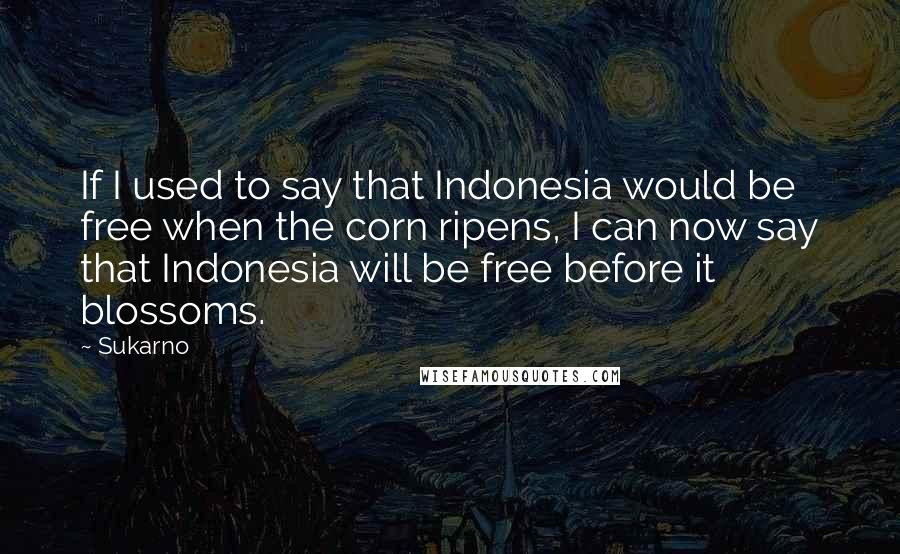 Sukarno Quotes: If I used to say that Indonesia would be free when the corn ripens, I can now say that Indonesia will be free before it blossoms.