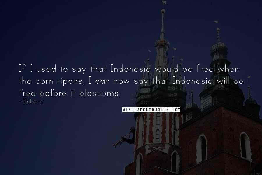 Sukarno Quotes: If I used to say that Indonesia would be free when the corn ripens, I can now say that Indonesia will be free before it blossoms.