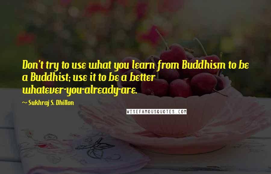 Sukhraj S. Dhillon Quotes: Don't try to use what you learn from Buddhism to be a Buddhist; use it to be a better whatever-you-already-are.
