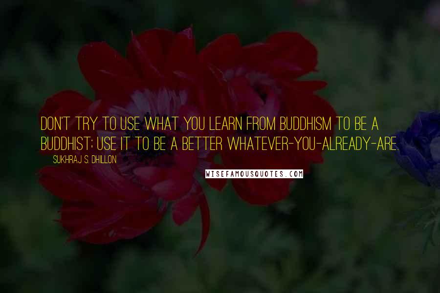 Sukhraj S. Dhillon Quotes: Don't try to use what you learn from Buddhism to be a Buddhist; use it to be a better whatever-you-already-are.