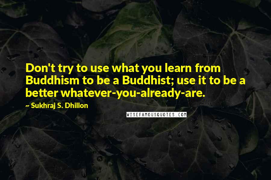 Sukhraj S. Dhillon Quotes: Don't try to use what you learn from Buddhism to be a Buddhist; use it to be a better whatever-you-already-are.