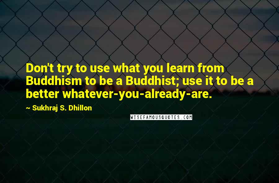 Sukhraj S. Dhillon Quotes: Don't try to use what you learn from Buddhism to be a Buddhist; use it to be a better whatever-you-already-are.