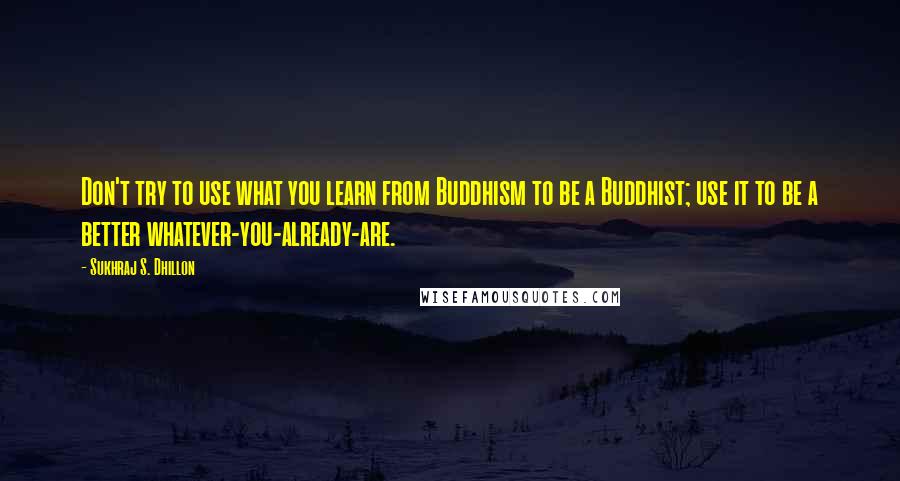 Sukhraj S. Dhillon Quotes: Don't try to use what you learn from Buddhism to be a Buddhist; use it to be a better whatever-you-already-are.