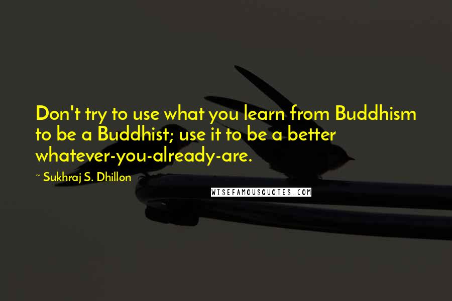 Sukhraj S. Dhillon Quotes: Don't try to use what you learn from Buddhism to be a Buddhist; use it to be a better whatever-you-already-are.