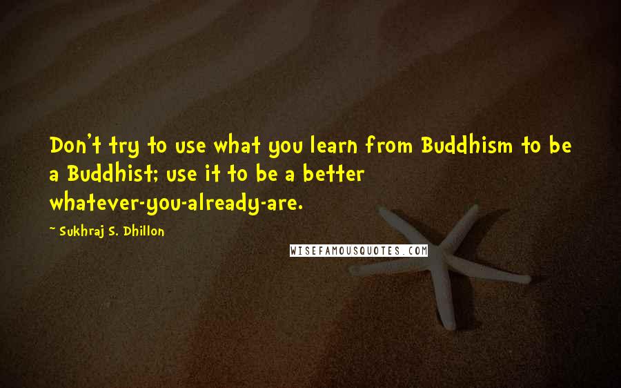 Sukhraj S. Dhillon Quotes: Don't try to use what you learn from Buddhism to be a Buddhist; use it to be a better whatever-you-already-are.