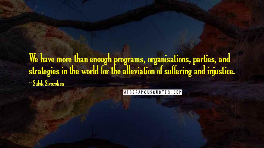 Sulak Sivaraksa Quotes: We have more than enough programs, organisations, parties, and strategies in the world for the alleviation of suffering and injustice.
