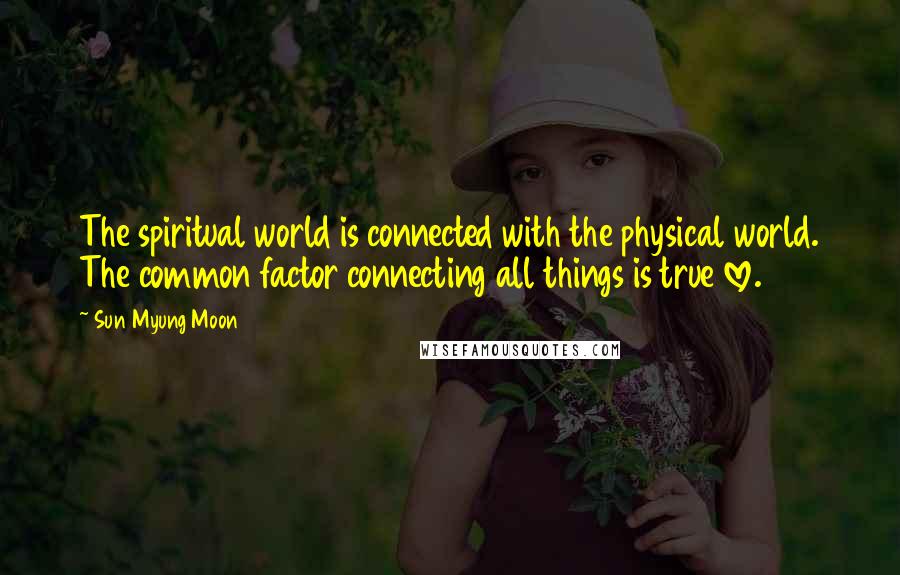 Sun Myung Moon Quotes: The spiritual world is connected with the physical world. The common factor connecting all things is true love.