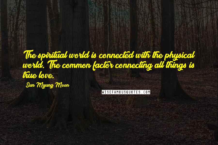 Sun Myung Moon Quotes: The spiritual world is connected with the physical world. The common factor connecting all things is true love.