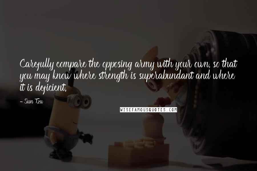 Sun Tzu Quotes: Carefully compare the opposing army with your own, so that you may know where strength is superabundant and where it is deficient.