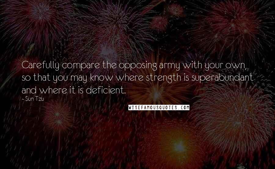 Sun Tzu Quotes: Carefully compare the opposing army with your own, so that you may know where strength is superabundant and where it is deficient.