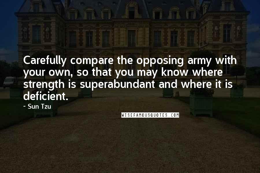 Sun Tzu Quotes: Carefully compare the opposing army with your own, so that you may know where strength is superabundant and where it is deficient.