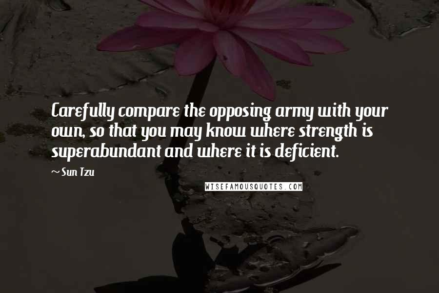 Sun Tzu Quotes: Carefully compare the opposing army with your own, so that you may know where strength is superabundant and where it is deficient.