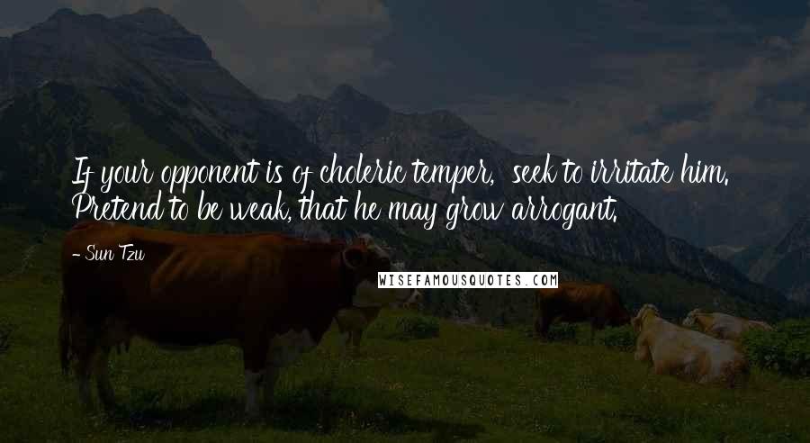 Sun Tzu Quotes: If your opponent is of choleric temper,  seek to irritate him.  Pretend to be weak, that he may grow arrogant.