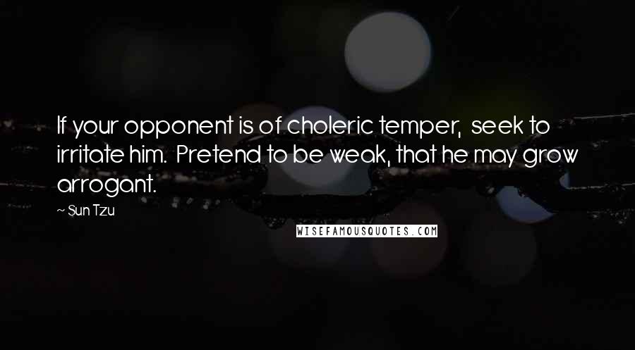 Sun Tzu Quotes: If your opponent is of choleric temper,  seek to irritate him.  Pretend to be weak, that he may grow arrogant.