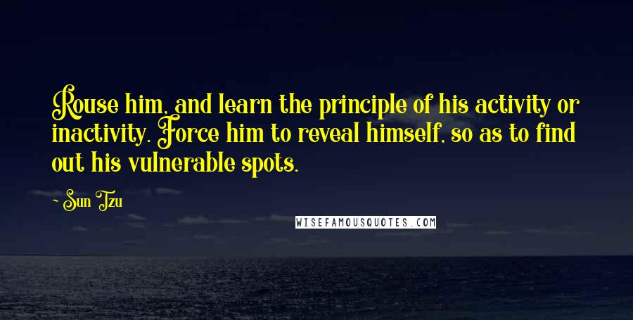Sun Tzu Quotes: Rouse him, and learn the principle of his activity or inactivity. Force him to reveal himself, so as to find out his vulnerable spots.