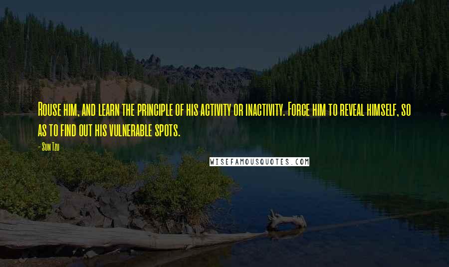 Sun Tzu Quotes: Rouse him, and learn the principle of his activity or inactivity. Force him to reveal himself, so as to find out his vulnerable spots.