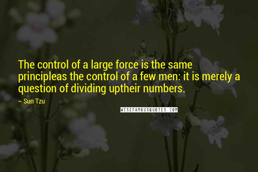 Sun Tzu Quotes: The control of a large force is the same principleas the control of a few men: it is merely a question of dividing uptheir numbers.