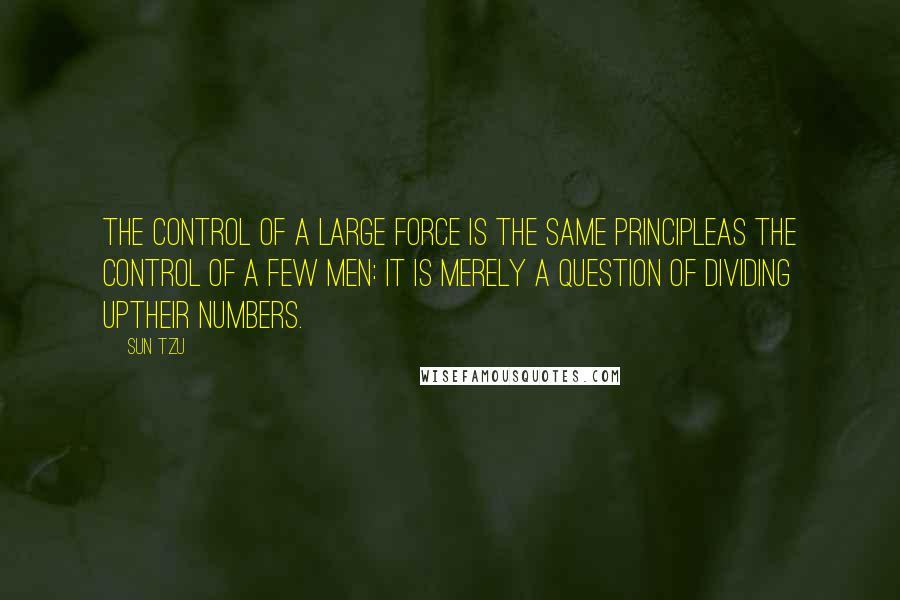 Sun Tzu Quotes: The control of a large force is the same principleas the control of a few men: it is merely a question of dividing uptheir numbers.