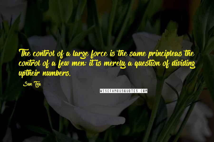 Sun Tzu Quotes: The control of a large force is the same principleas the control of a few men: it is merely a question of dividing uptheir numbers.