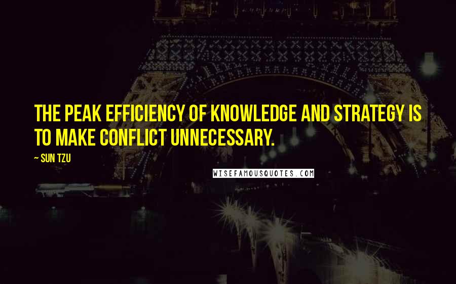 Sun Tzu Quotes: The peak efficiency of knowledge and strategy is to make conflict unnecessary.