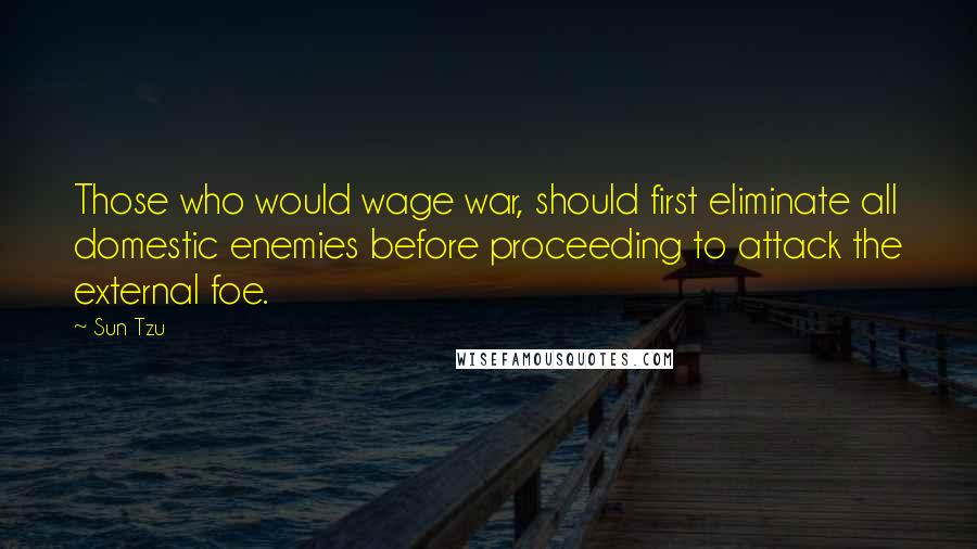 Sun Tzu Quotes: Those who would wage war, should first eliminate all domestic enemies before proceeding to attack the external foe.