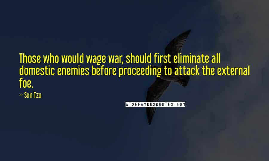 Sun Tzu Quotes: Those who would wage war, should first eliminate all domestic enemies before proceeding to attack the external foe.