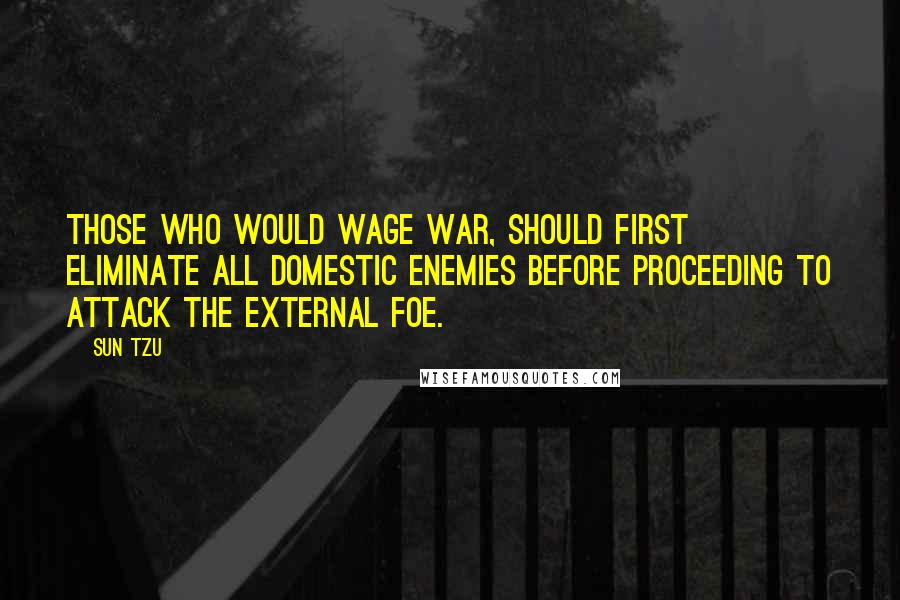 Sun Tzu Quotes: Those who would wage war, should first eliminate all domestic enemies before proceeding to attack the external foe.