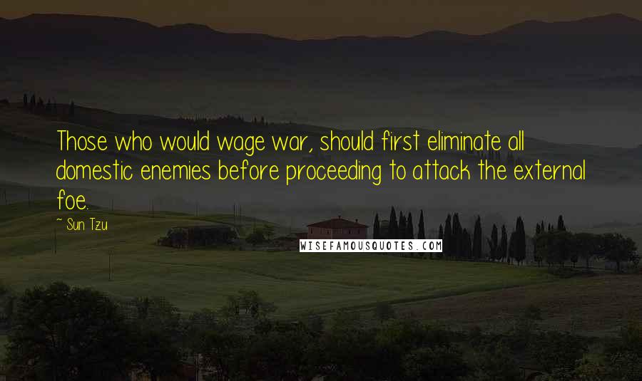 Sun Tzu Quotes: Those who would wage war, should first eliminate all domestic enemies before proceeding to attack the external foe.