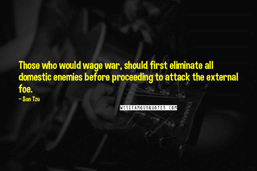 Sun Tzu Quotes: Those who would wage war, should first eliminate all domestic enemies before proceeding to attack the external foe.