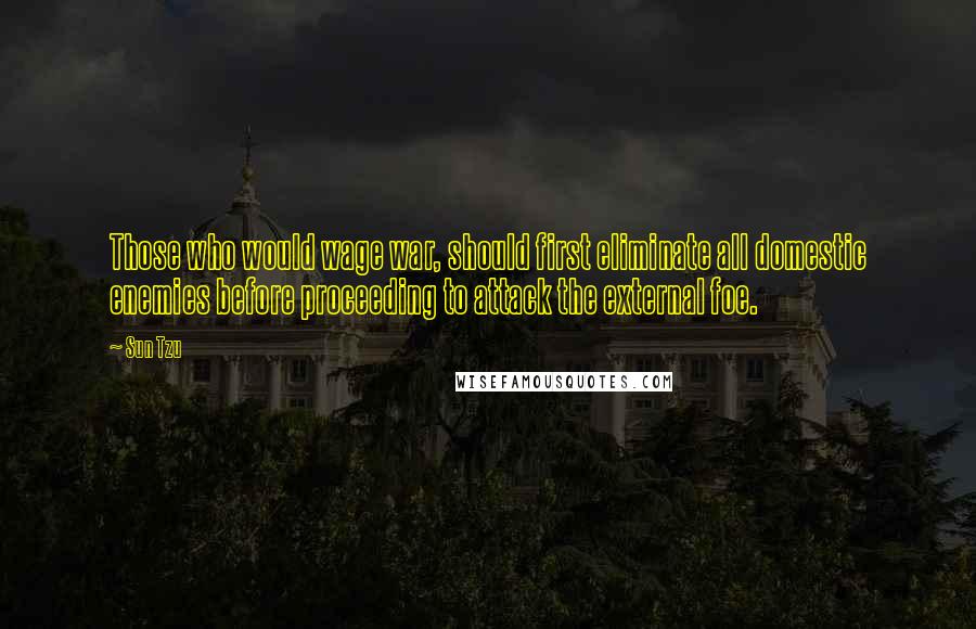 Sun Tzu Quotes: Those who would wage war, should first eliminate all domestic enemies before proceeding to attack the external foe.