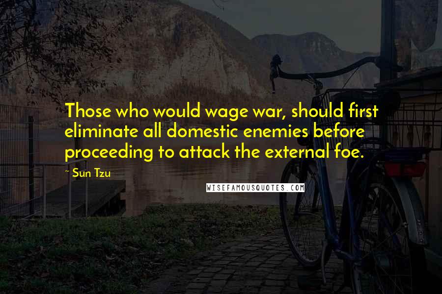 Sun Tzu Quotes: Those who would wage war, should first eliminate all domestic enemies before proceeding to attack the external foe.