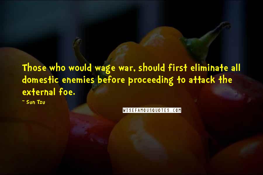 Sun Tzu Quotes: Those who would wage war, should first eliminate all domestic enemies before proceeding to attack the external foe.